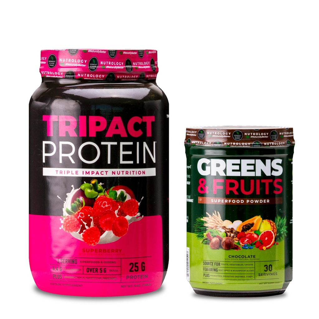 Nutrologia TRIPACT Protein Powder, 7-in-1 Meal Sostituzione Shake, Superberry (40 Serve) Greens & Fruits Powder-Naturally Sourced Superfood, Cioccolato (30 Serve)