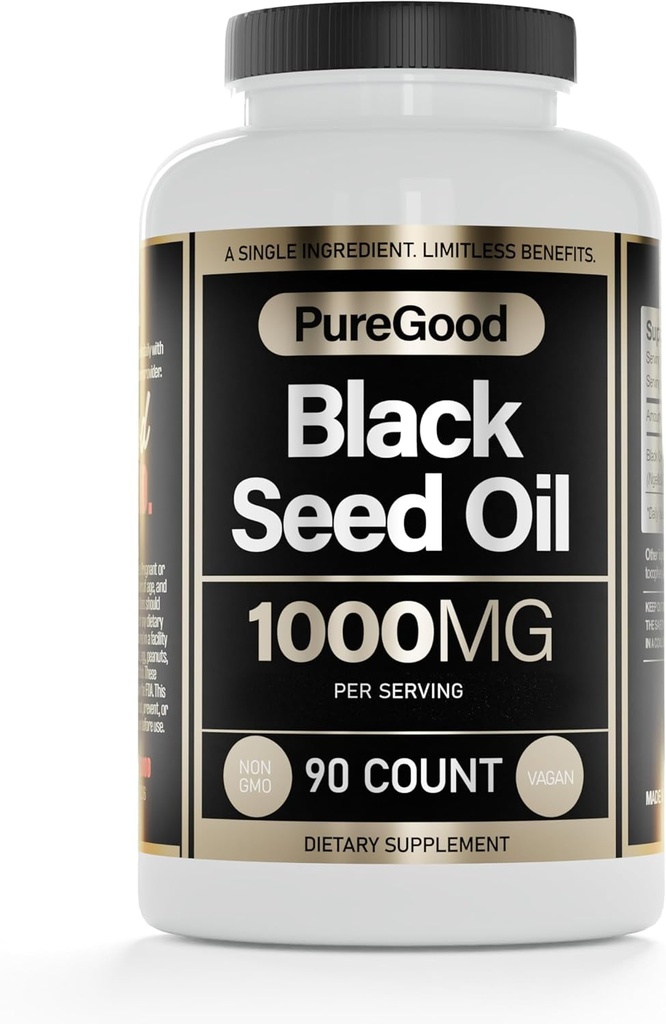 Capsules d'huile de cumin noir, 500 Mg, Aide à la digestion à haute puissance pressée à froid, 90 Compter 100% Capsules d'huile de cumin noir pur non OGM