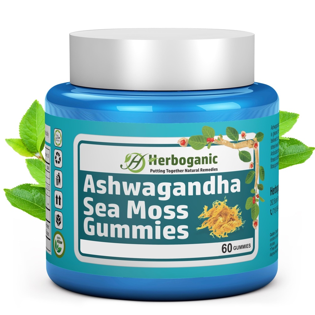 HERBOGANIC Ashwagandha Sea Moss Gummies - 60 Conte