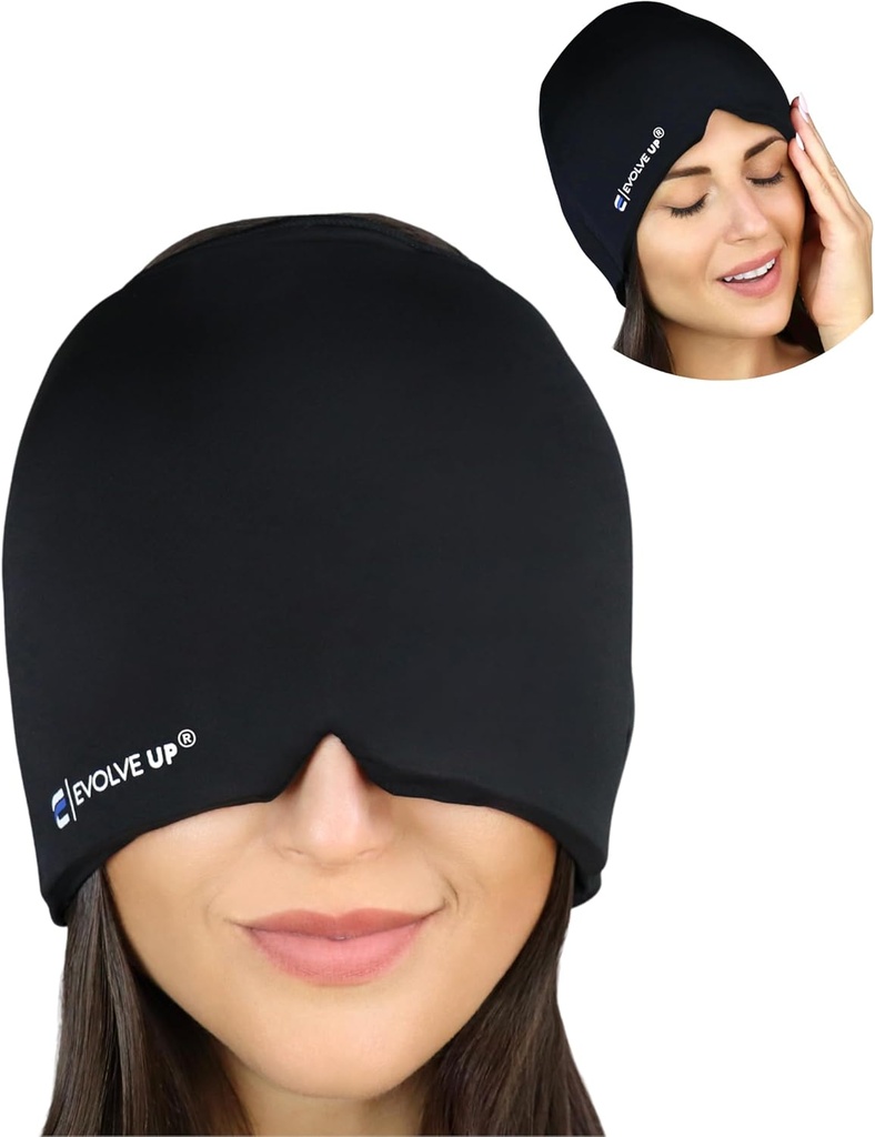 Cap di sollievo dalla migrania - progettato per l'emicrania, sollievo dal mal di testa della tensione del seno, maschera di ghiaccio del gel del doppio strato, maschera di migrazione terapeutica - compressione fredda e calda, una dimensione si adatta a tutti