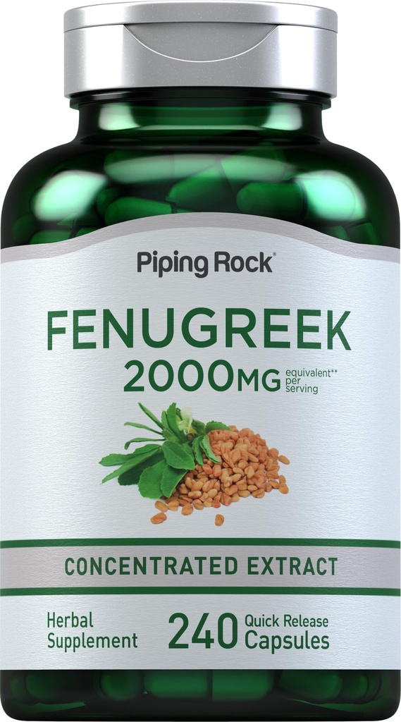 Piping Rock Fenugreek Capsule | 2000mg | 240 pillole | Supplemento per donne e uomini | Estratto di semi concentrati | Non OGM, Gluten Free