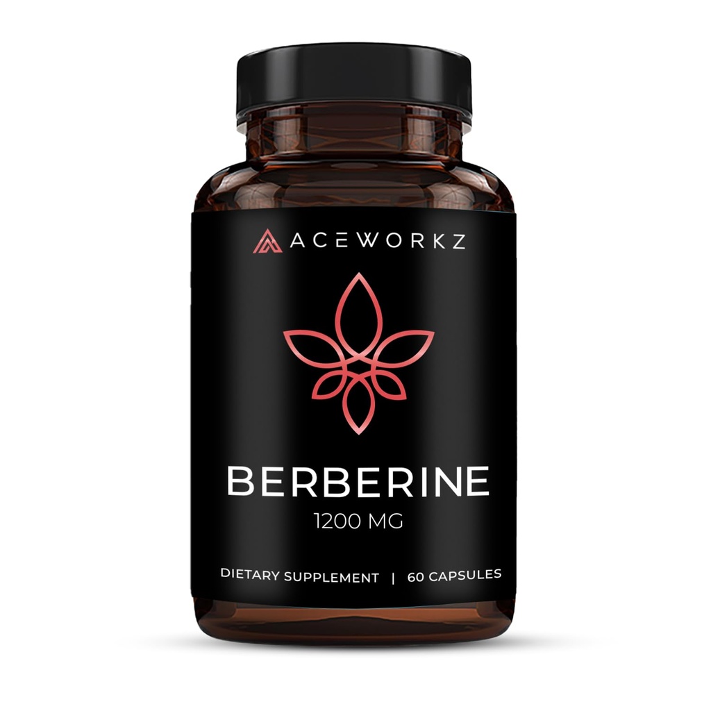 ACEWORKZ Berberine HCL 1200mg Ergänzung – 97% hohe Reinheit – Unterstützung Gewichtsmanagement, Craving Control, Herz & Gut Gesundheit (60 Kapseln)