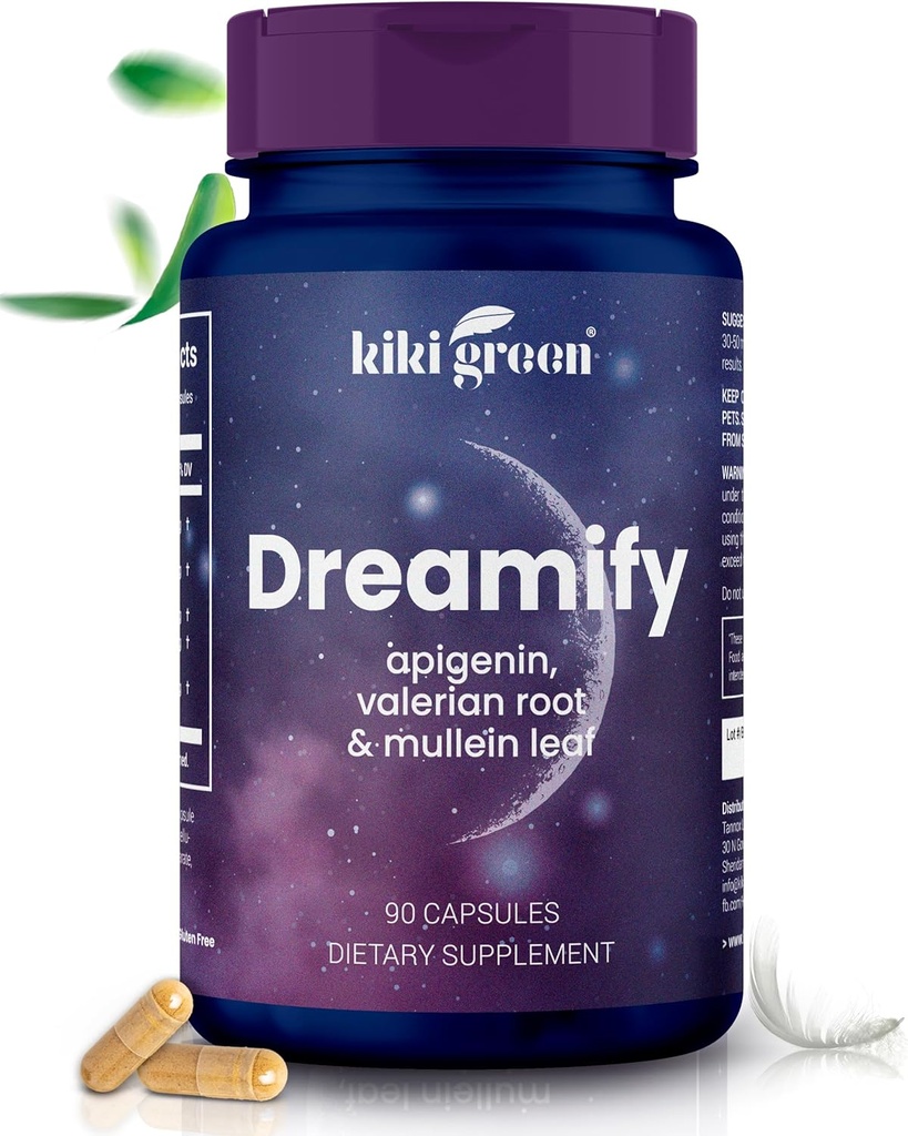 KIKI Green DREAMIFY Supplemento - Apigenin, radice di Valerian, estratto di foglie di Mullein - Riposo, Rilassamento, Ciclo di sonno sano - 90 capsule vegane