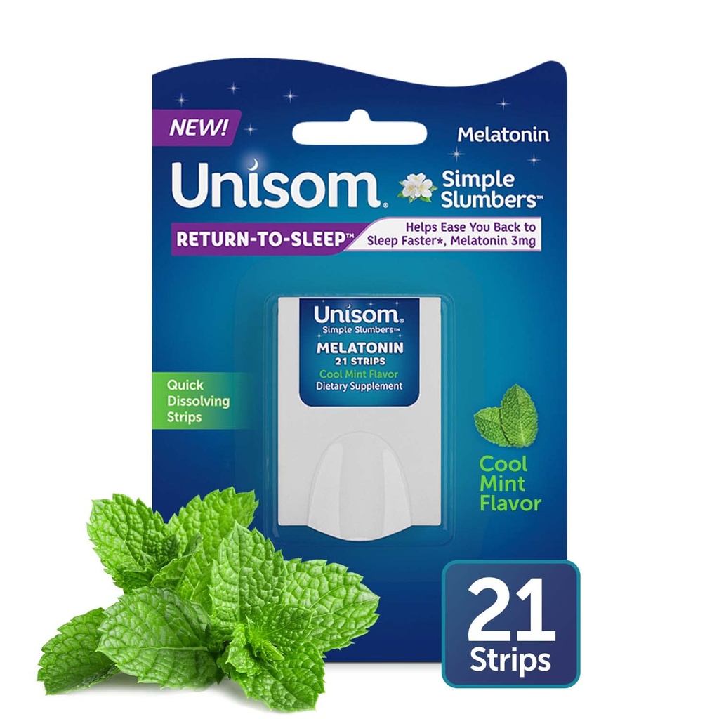 Unisom Semplici Slumbers Rimozione-Sleep Dissolving Strips 21-Count, Melatonin 3mg, Cool Mint