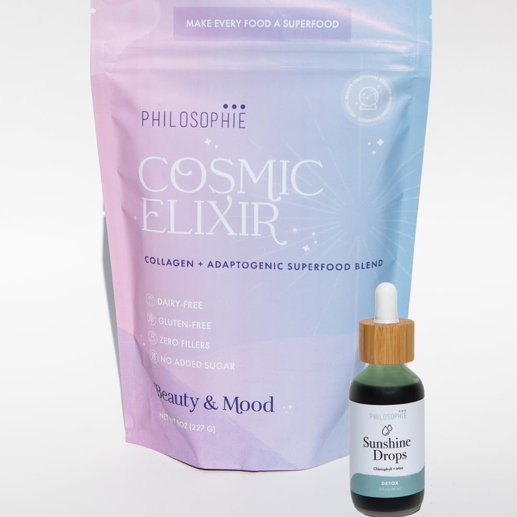 Philosophie Sunshine Drops & Cosmic Elixir Bundle - Flüssige Chlorophyll & Superfood Pulvermischung - Alle natürlichen pflanzenbasierten 2pack