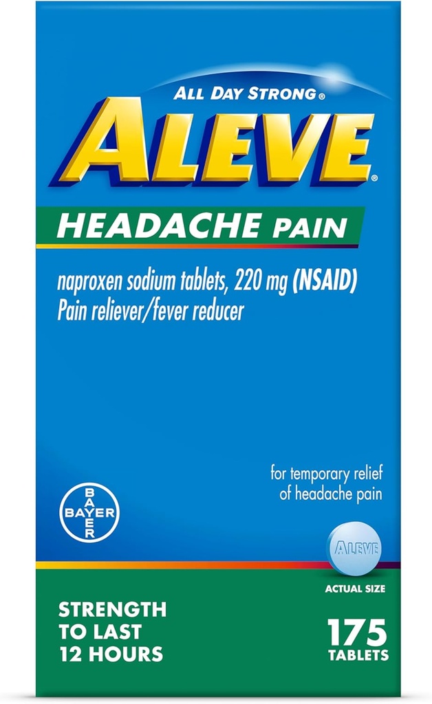 Aleve Kopfschmerzen Schmerzlinderung & Fever Reducer Tabletten, Naproxen Sodium, für Kopfschmerzen, Schmerzmedizin für Erwachsene, Kopfschmerzen Schmerzen Relief Pillen, 175 Graf