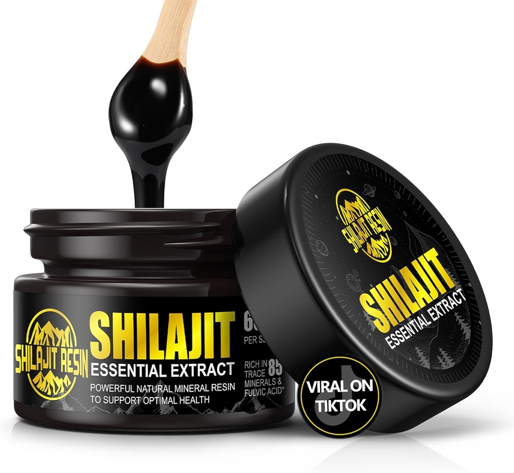 Boysea Organic Himalajit Resina Shilajit, 600mg Gold Grade Massima Potenza Naturale Organic Shilajit Resina per Uomini e Donne con 85+ Minerali Trace & Acido Fulvico per Focus & Energy, Immunità - 1.7 Ounce