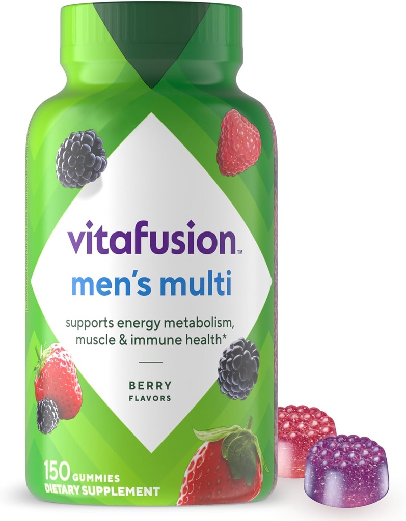Vitafusion Adulto Gummy Vitamine per gli uomini, Berry Aromaed Men’s Multivitamin Gummy Supplement con Vitamine A, C, D, E, B6, B12, 75 giorni di alimentazione, 150 Conte
