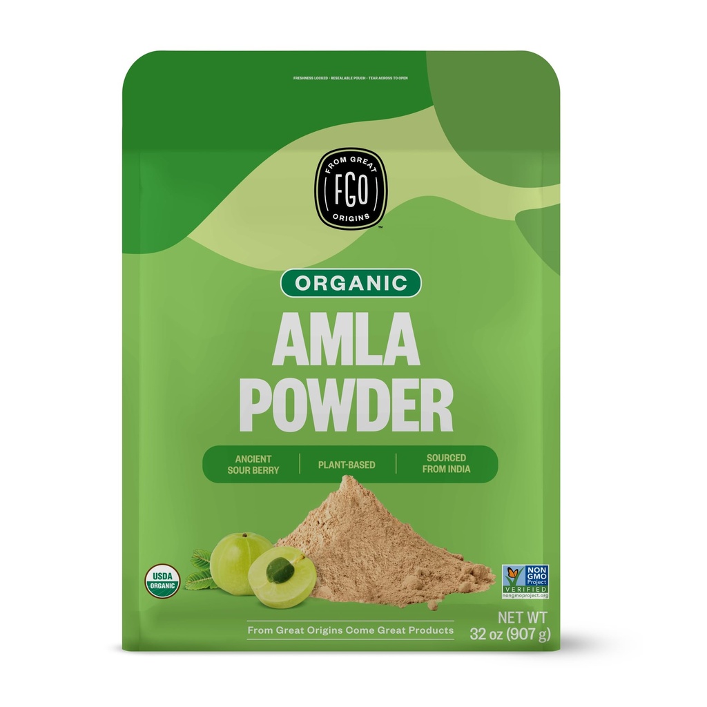 FGO Organic Amla Powder, 2 Pound / 32oz, USDA Organic Indian Gooseberry (Amalaki), Non OGM, Natural Vitamin C - 100% Raw and Natural (Pack of 1)