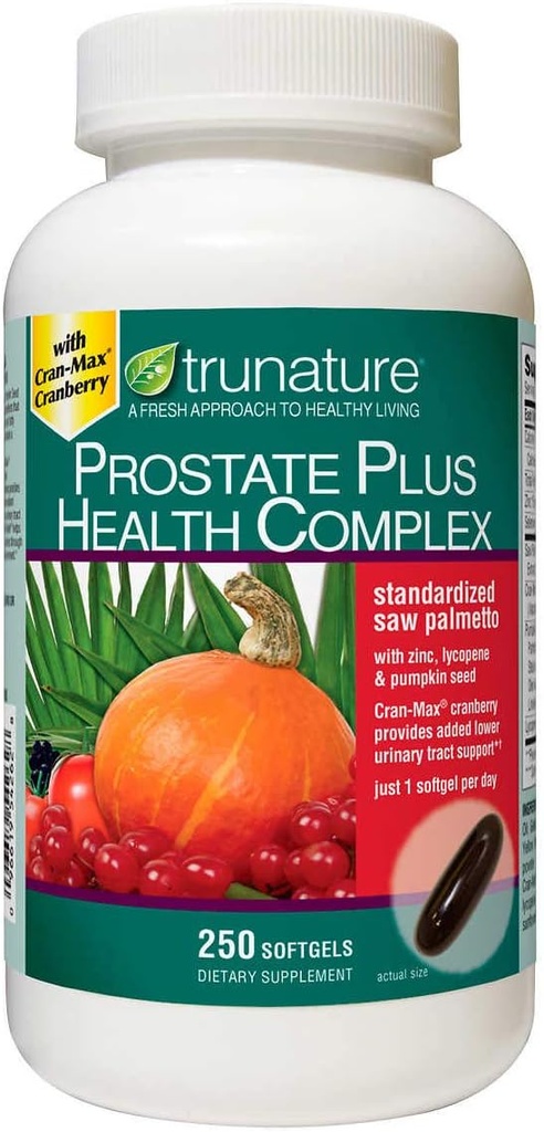 Complexe de santé TruNature Prostate Plus - Palmetto avec Zinc, Lycopène, Graines de citrouille - 250 Softgels