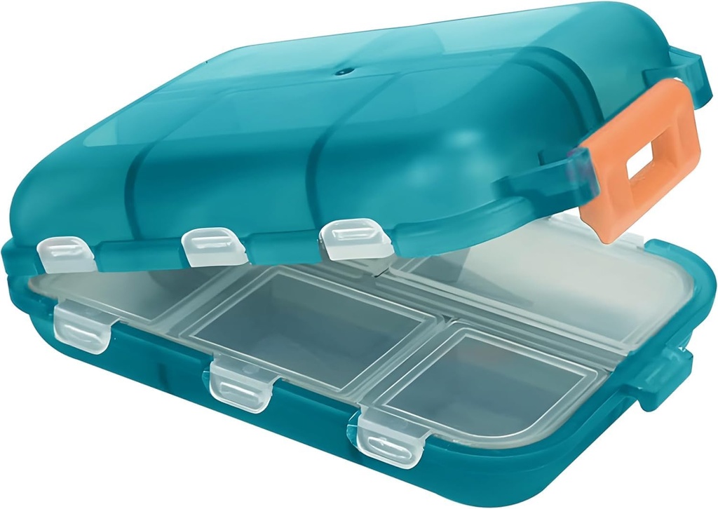 Boîte à pilules de voyage – Organisateur de pilules de voyage – Compact Portable Pill Case avec 10 compartiments – Cas de pilule pour la chasse, poche – Organisateur quotidien durable de pilules pour les vitamines, suppléments (Peacock)