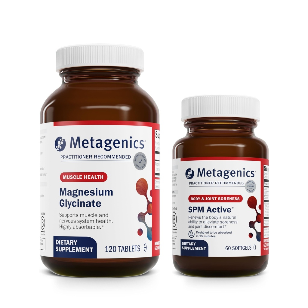 Metagenics Relief Duo - Magnesium Glycinate & SPM Active - 120 Tabletten Magnesium Glycinat für Nervous System Support - 60 Softgels von SPM Active für Joint Comfort & Minor Discomfort Relief
