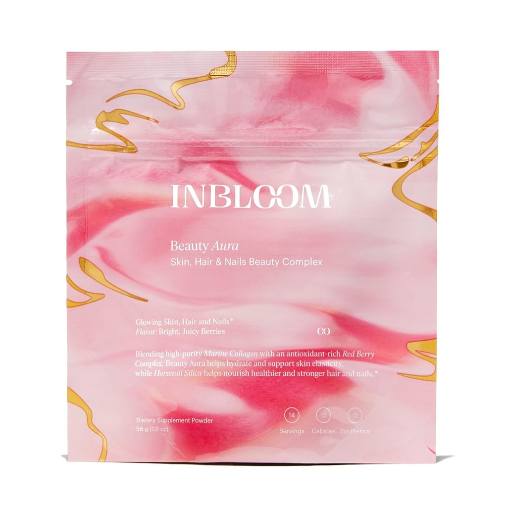 INBLOOM Kate Hudson Collagen Polvere per le donne – Aura di bellezza per la pelle e le unghie più sane con collagene marino e silice di coda di cavallo - rinfrescante aroma di bacche - 14 porzioni 1.9 oz (pacchetto di 1)