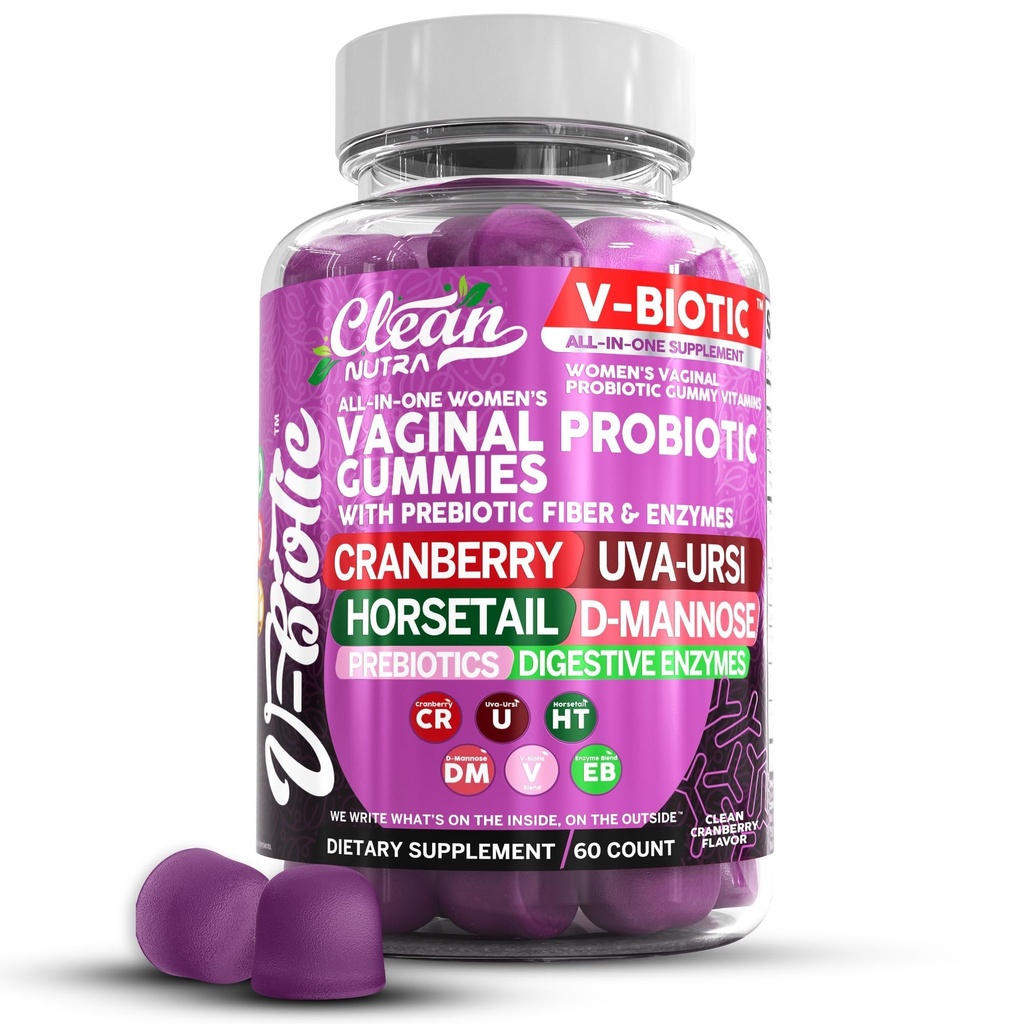 Probiotici vaginali per donne Gummies con mirtillo, Uva Ursi, Equitazione, D-Mannose, Prebiotici e enzimi digestivi, Vaginal Health Supplement per pH Balance Flora Odor VBiotic