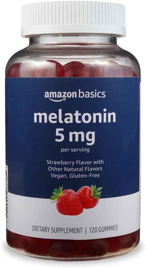 Basics Melatonin, Schlafstützgummis, Erdbeer-Flaschen, 5mg, 120 Count (vorher Solimo)