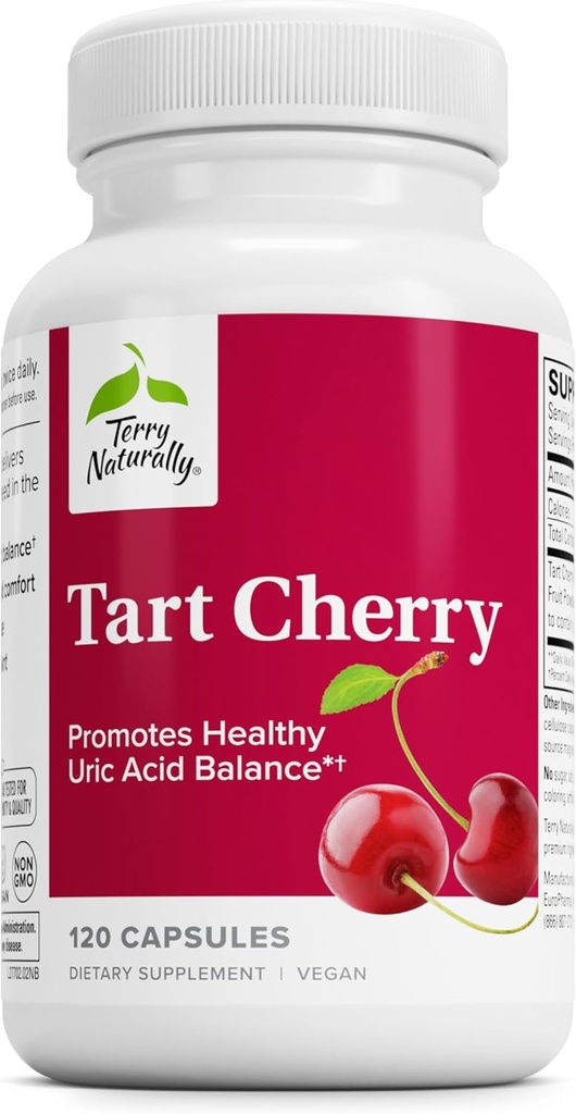 Terry naturellement Tart Cherry - Supplément antioxydant pour soutenir l'équilibre de l'acide urique et la santé articulaire - Supplément nutritionnel - Supplément alimentaire pour aider à la récupération après l'exercice - 120 capsules