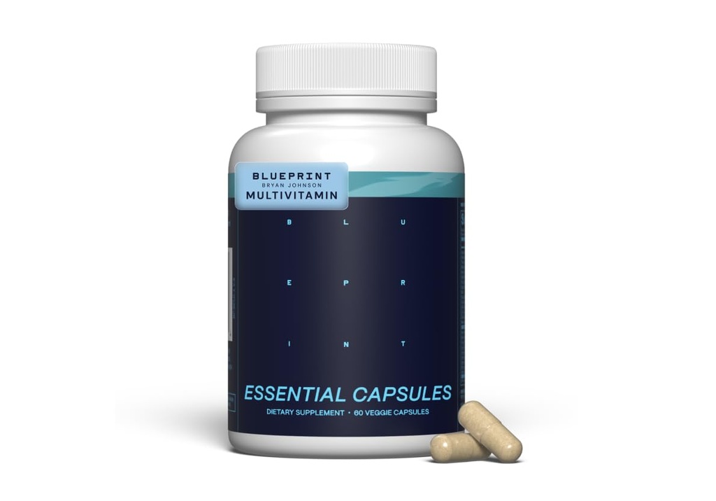 Bryan Johnson Essential Capsules - Daily Multivitamin/Multimineral per le donne e gli uomini - Supplemento antiossidante con Calcio, Vitamina B1, Vitamina D e Zinco - Vegan e Non OGM (30 Serve)