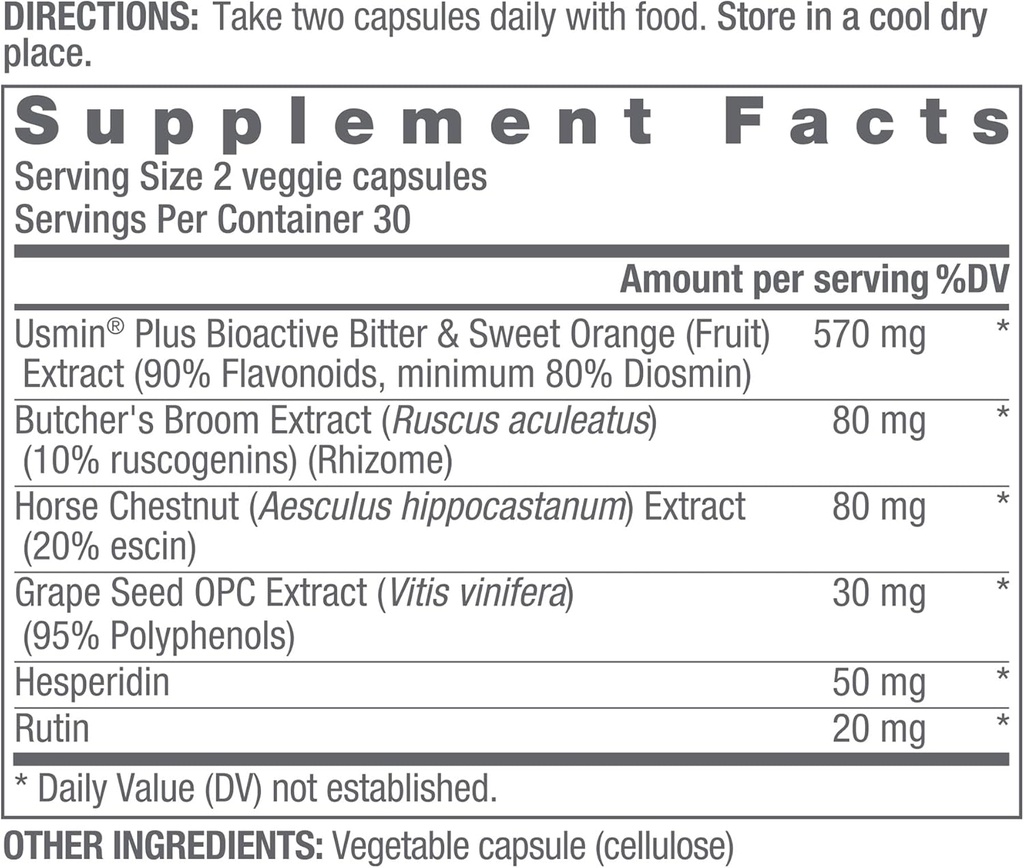 Nutrition des jambes de l'OMI - soutient la circulation des veines et du sang, renforce les vaisseaux sanguins, Diosmin, Extrait de châtaigne de cheval, Hespéridin - 60 capsules, 1 mois d'approvisionnement