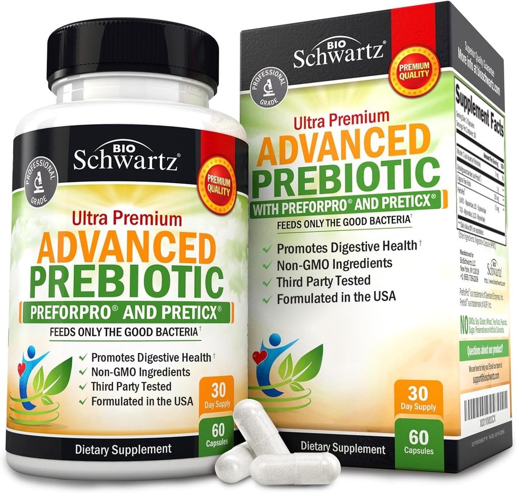 Prebiotici avanzati per la salute digestiva - Supplemento rapido della salute del fegato con i prebiotici clinicamente convalidati per le donne e gli uomini per il sostegno sano della flora e dell'immunità di Gut - 1 mese di fornitura