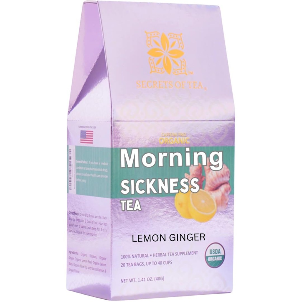 Segreti di tè - Gravidanza Nausea Tea- Caldo o freddo Mattino Malattia Tea- Caffeina Free- 1st Trimester Gravidanza deve avere - Lemon Ginger- Fino a 40 Serve - 20 Conte(1 Confezione)