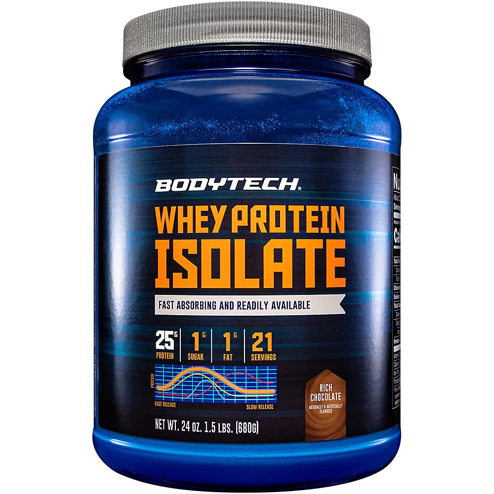 BODYTECH Whey Protein Isolate Powder - 25 Grammi di Proteine per Serving, Ideale per la costruzione e la crescita del muscolo post-allenamento, Ricco cioccolato Flavor, Contiene latte e soia (1,5 Pound / 21 Serve)