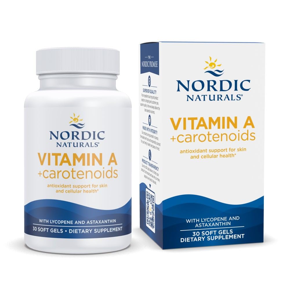 Nordic Naturals Vitamina A + Carotenoidi, Unflavored - 30 Gel Morbidi - Licopene & Astaxanthin - Supporta Pelle, Salute Cellulare - Non OGM - 30 Serve