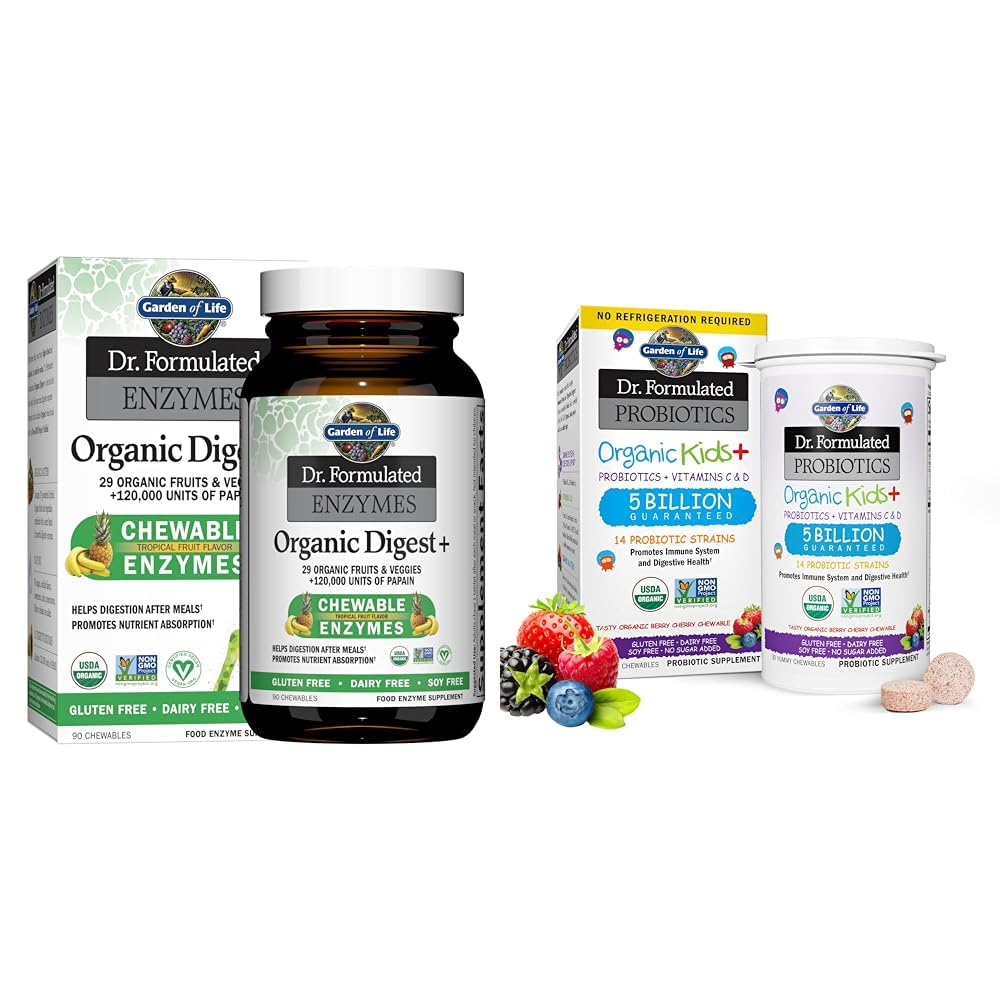 Garten des Lebens Dr. Formulierte Verdauungsenzyme mit Papain, Bromelain & Dr. Formulierte Probiotika Organic Kids+ Plus Vitamin C & D - Berry Cherry