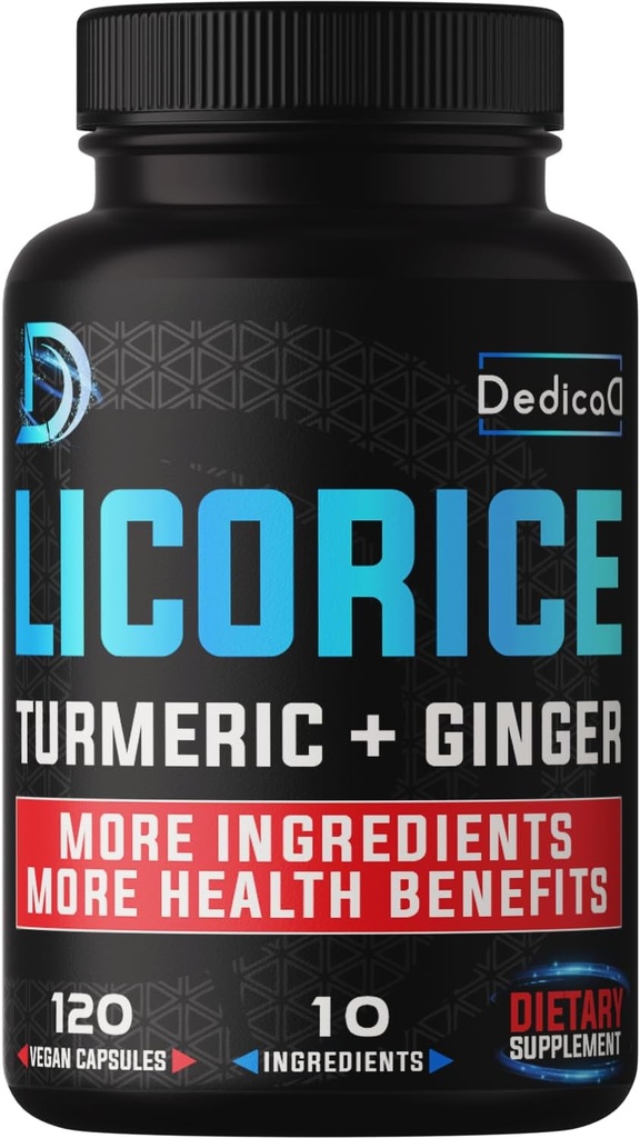Estratto di radice di liquirizia 4 Mesi 6800mg per la pelle, la digestione e il supporto per la salute immunitaria - 10in1 curcumina currica mista, radice di zenzero, foglia di menta piperita & altri - Non-GMO - 120 capsule vegane