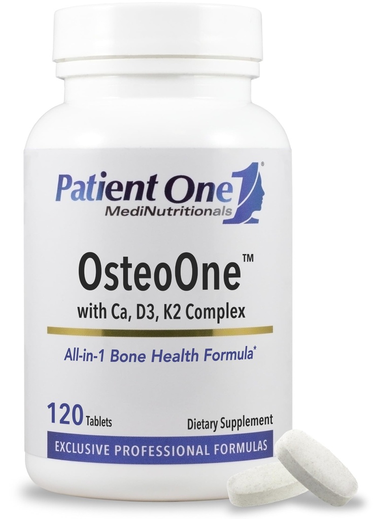Patiente One OsteoOne. Supplément pour soutenir la santé des os et l'absorption de calcium avec du calcium, des vitamines D3 et K2 et plus