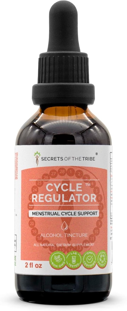 Segreti della Tribù - Regolatore del Ciclo, Integratore di erbe Miscela di Alcohol Estratto di Liquido, Supporto Ciclo Mestruale (2 fl oz)
