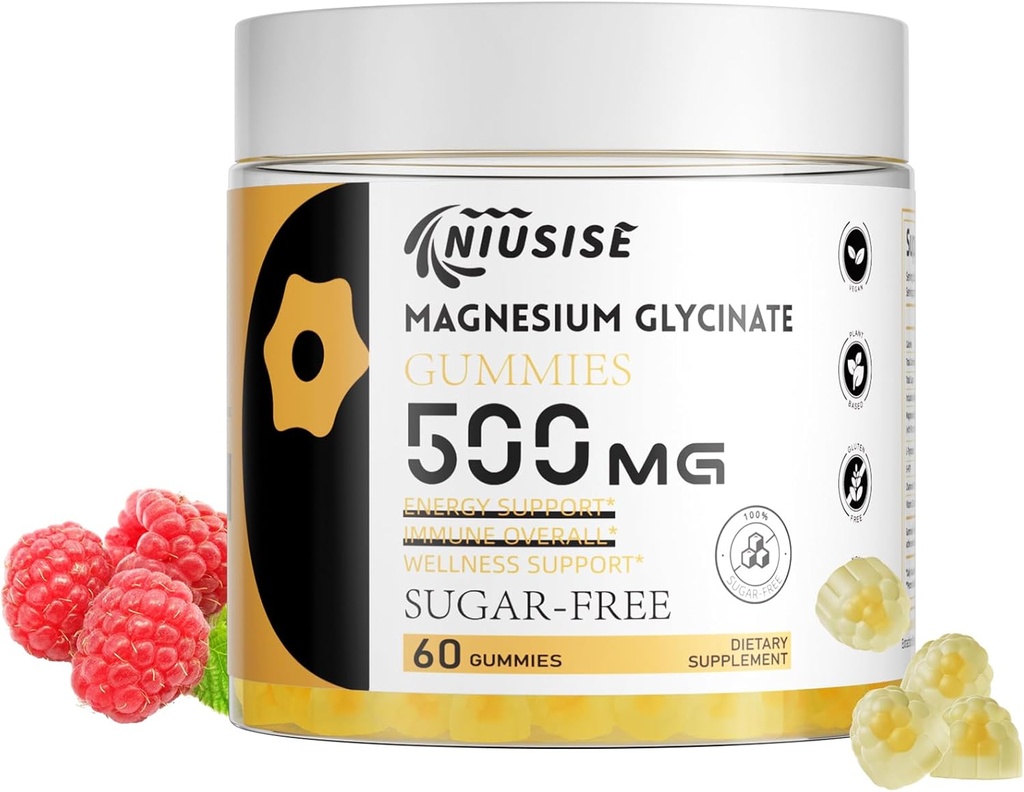 Magnesium Glycinate Gummies 500mg, Sugar Free Gummies mit L-Tryptophan 500mg - Magnesium Gummies Supplement Kaugummis für Damen und Herren Vegan, Organic Gummies 60 Count