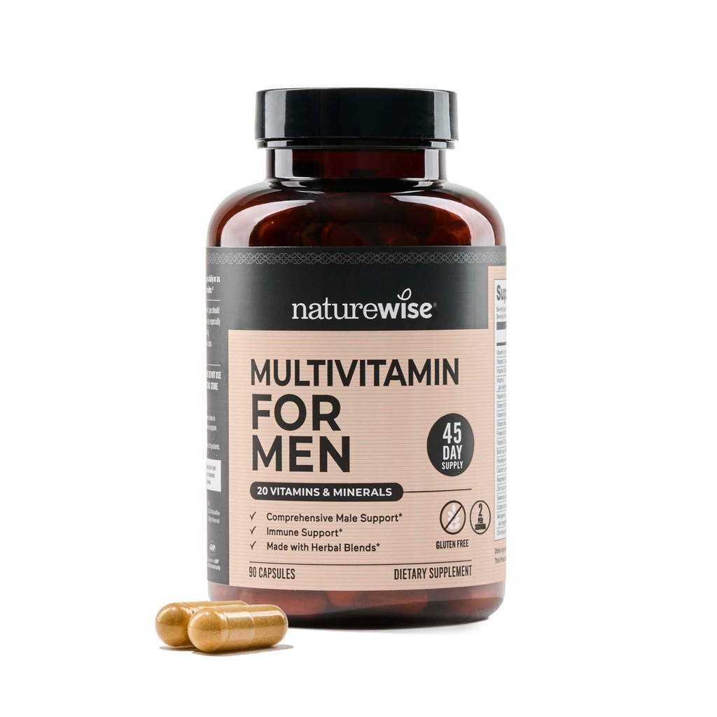 NatureWise Multivitamin per gli uomini - Supporto maschile giornaliero - Minerali & Erbe per l'energia, Prestazioni, Immunità - con vitamina A, C, D, B-Complex - Soy & Gluten-Free, Non-GMO - 90 capsule[45-Day Supply]