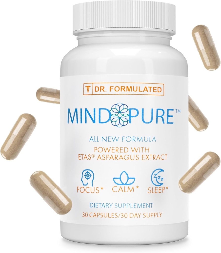 Integratore di messa a fuoco per il benessere mentale, integratori di cervello per la memoria e la messa a fuoco, supplemento di sonno per gli uomini e le donne, arricchito con ETAS, Thiamine, B12 & Più, 30 capsule / 30...