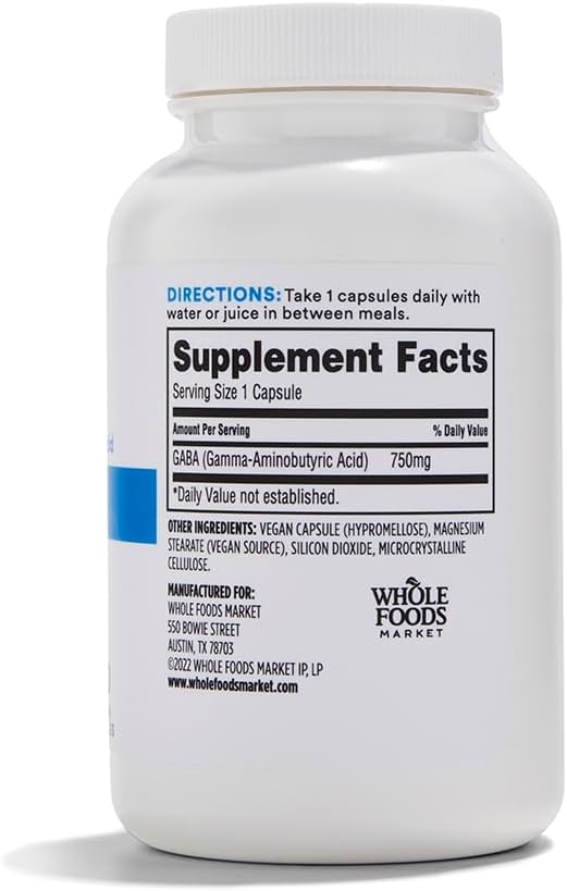 Marché des aliments entiers, GABA 750Mg, 100 Capsules végétariennes (paquet de 2)