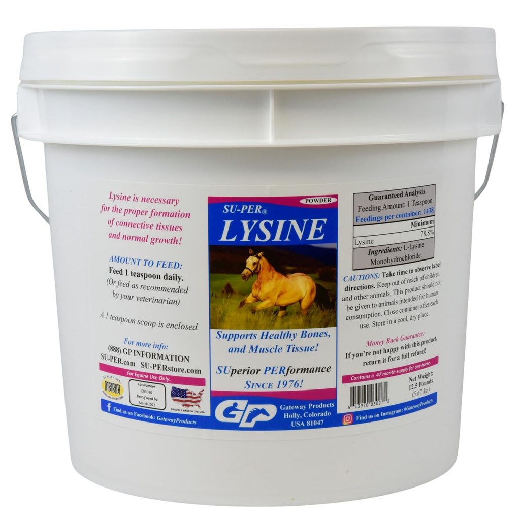 SU-PER Lysine Supplemento per cavalli - Supporta le ossa sane e tessuti muscolari - Equine Essential Aminoacido - 12.5 Pound, 47 Mese di alimentazione