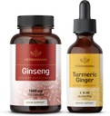 HERBAMA Korean Red Ginseng und Turmeric Ginger Kit - Bundle of Korean Panax Ginseng Capsules & Turmeric Ginger Liquid Drops - Vegan, Non-GMO, Sugar & Alcohol-Free - 2 Pack