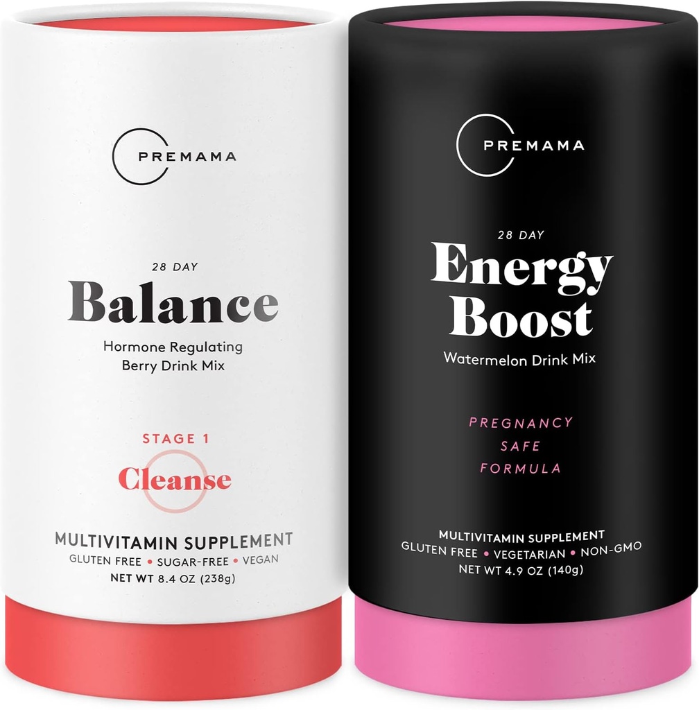 PREMAMA Énergie prénatale Boost & Hormone Balance Boissons Mix Bundle, Stim Free Energy Pour PMS, Ménopause, Prénatal, 28 Servitions