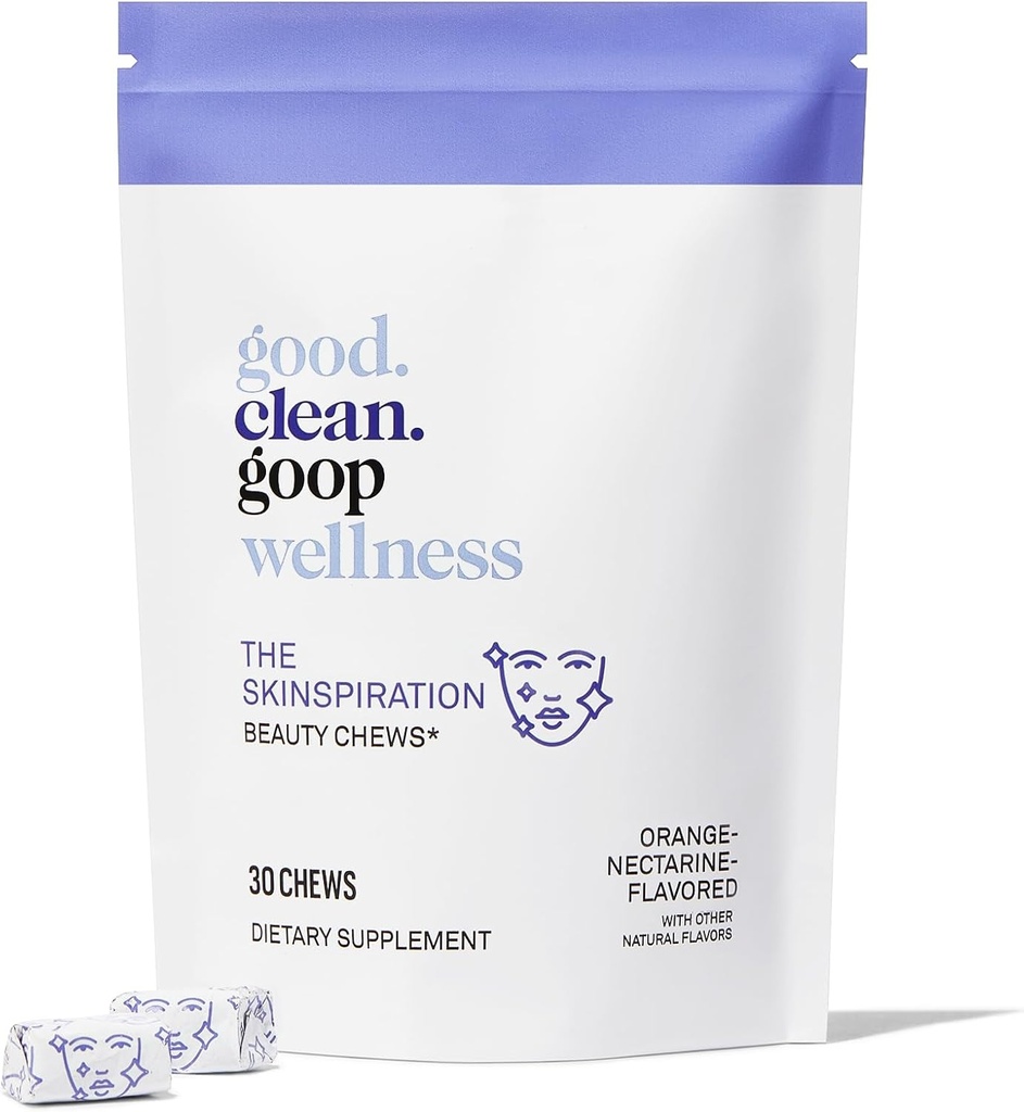 good.clean.goop Wellness The Skinspiration Beauty Chews | Dietary Supplement for Glowing Skin | Vitamin E & Niacin | Orange Nectarine Flavored | Enhances Skin Care Routine | Pack of 30 Chews | Vegan