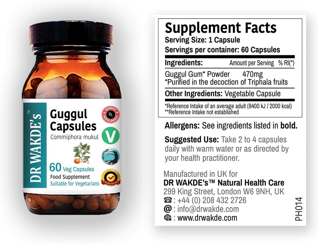 DR WAKDE'S Guggul Capsule (Mukul Myrrh, Commiphora Mukul, 60 Veg Caps, Plant-Based Supplement, Ayurvedic Herb, All Natural, Vegan)