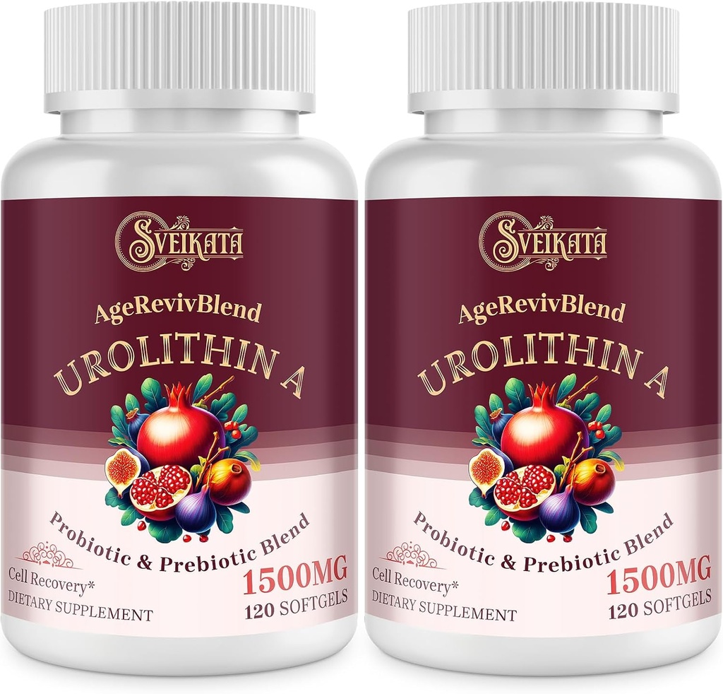 Urolithin Eine Ergänzung 1500mg – Fortgeschrittene Urolithin-Formel mit Probiotic & Prebiotic Complex und 30% Granatapfelextrakt – für Energie, Mitochondrial & Antioxidantien – 120 Softgele (2 Flaschen)