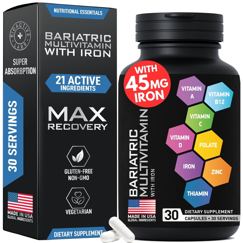 Bariatric Multivitamin mit Eisen für Frauen und Männer - Post Magen Bypass Vitamine und Magenarm Bariatric Eisen Vitamin Multivitamine -Non-GMO, Gluten-Free -Ein Tag, 30 Kapseln