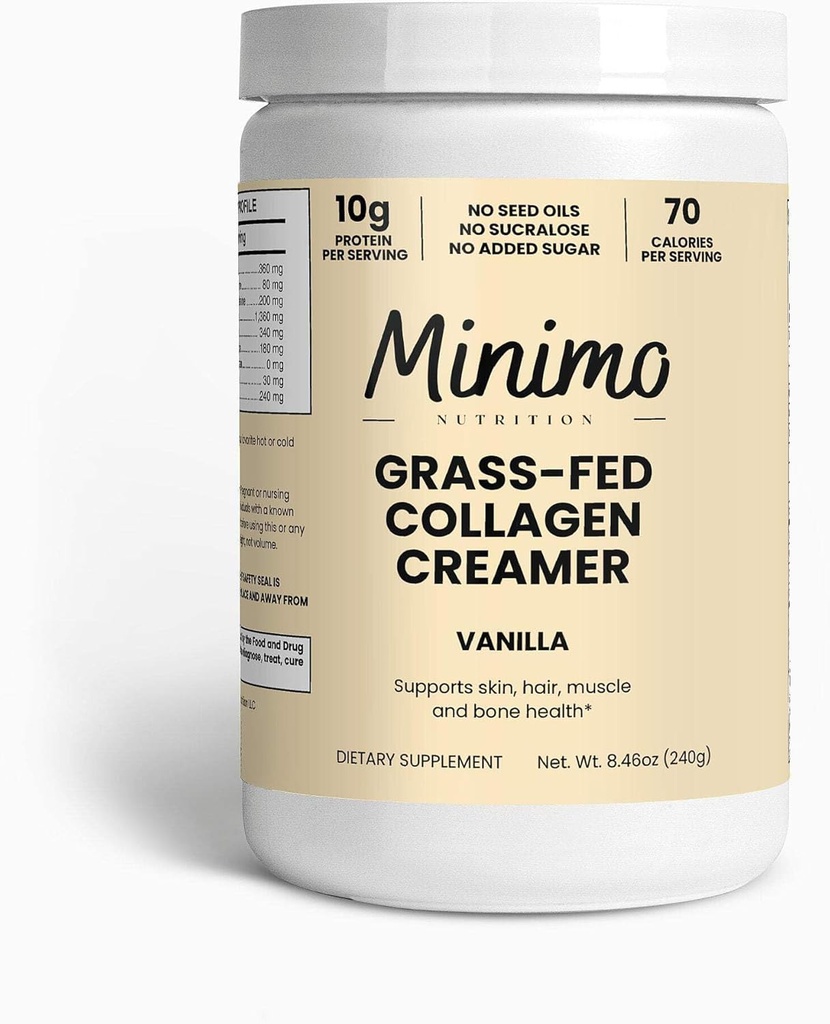 Grass-Fed Collagen Creamer, Vanilla, 10g di Grass-Fed Collagen, nessun olio di semi o Aggiunto Zucchero - Capelli, Pelle, Unghie, & Joint Support, 8.5 oz.