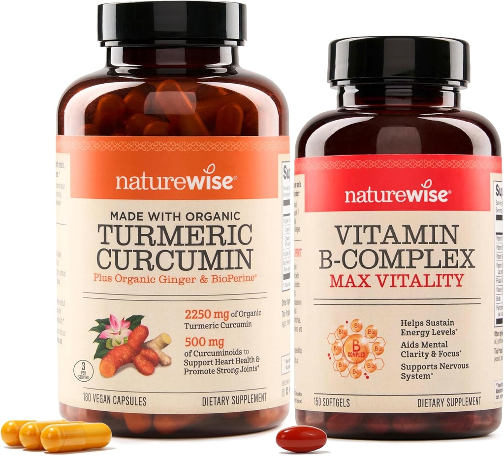 NatureWise Curcumin Turmeric 2250mg & Vitamin B Complex für Damen und Herren - 150 Softgels Cellular Energy Mental Clarity Support