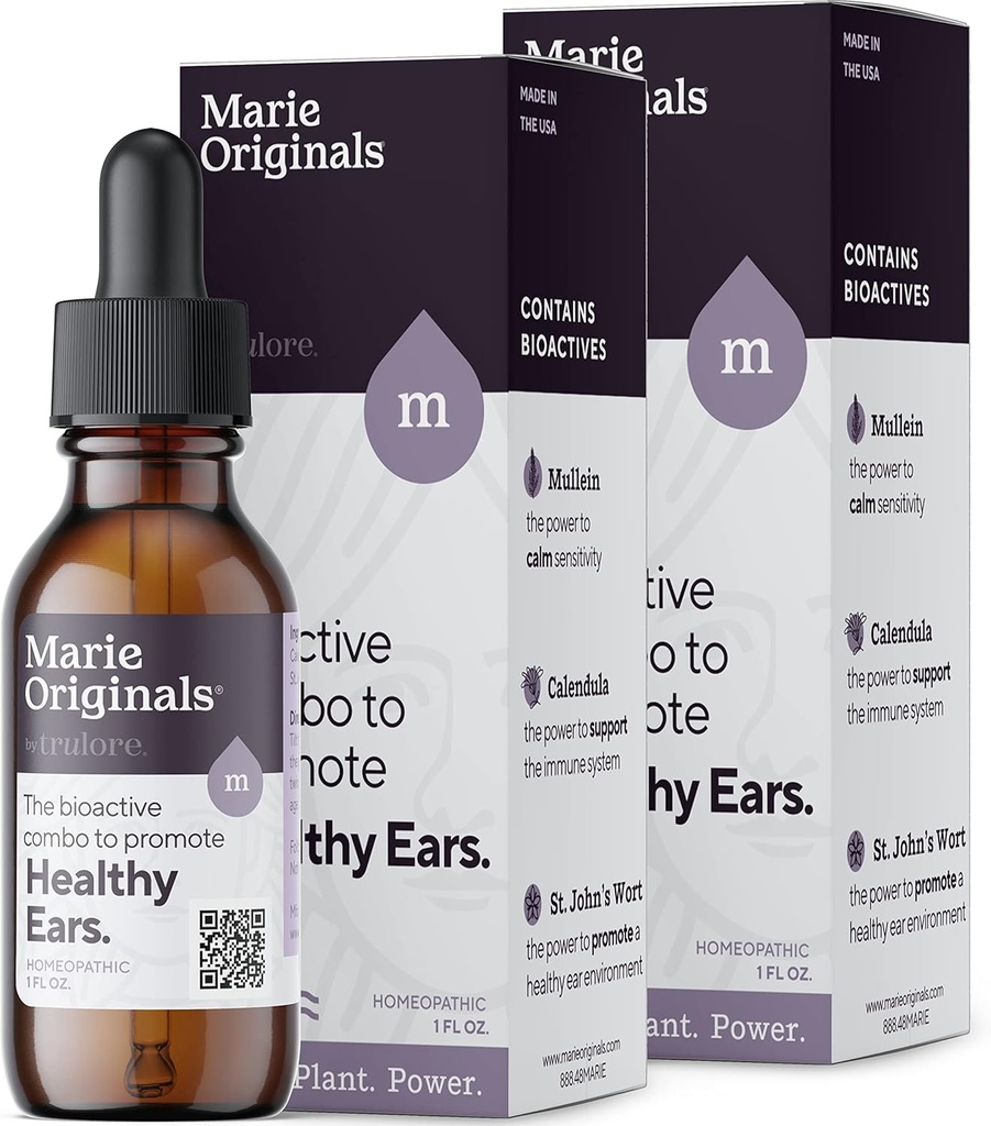 Marie Originales Huile d'oreille naturelle gouttes de Mullein Huile d'ail gouttes d'oreille pour la prévention des infections, gouttes d'oreille à base de plantes pour adultes, enfants et animaux de compagnie, douleurs d'oreilles et enlèvement de cire, remèdes à l'oreille (2 pack)