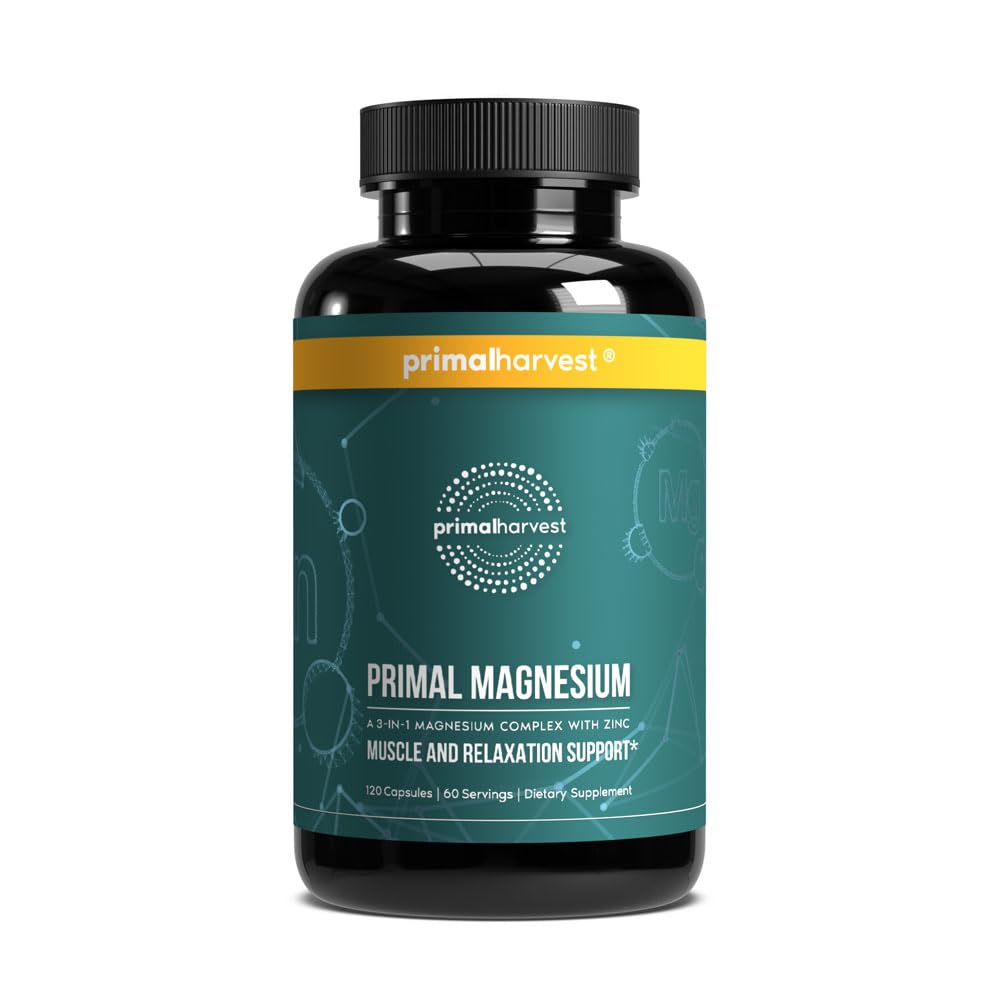 Magnesium Supplement Complex 310mg von Primal Harvest mit Magnesium Glycinat, Citrat, Malat und Zink 120 Kapseln