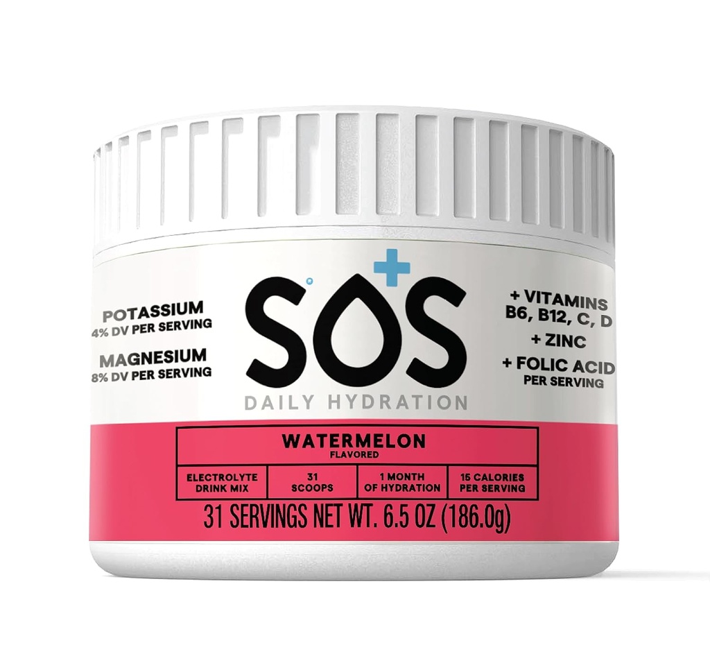 SOS Hydration Elektrolyt Getränke Mix | 31 Servierungen | Niedriger Zucker | 15 Kalorien | Keto-Friendly & Rapid Rehydration | Wassermelone