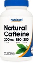 Nutricost Caféine naturelle 200mg, 250 Capsules végétariennes - Sans gluten, non-OGM
