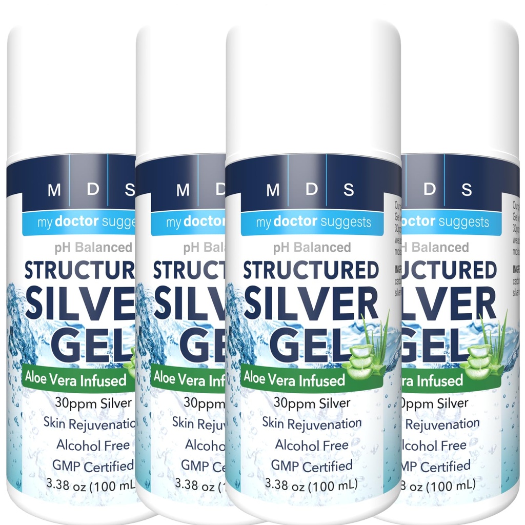 Extra Strength Kolloidal Silber Gel 30ppm mit Aloe Vera - pH Balanced Structured Silver - Triple Strength Soothe & Relieve - Easy Pump Bottle, 3.38Oz (4 Pack)