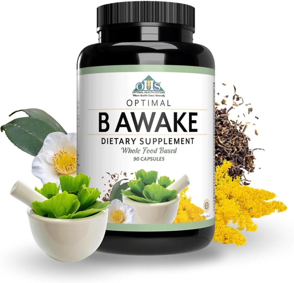 Optimale Gesundheitssysteme B Awake | Super B Vitamin/Energie Mischung & Ganze Lebensmittel + Enzyme & Probiotika für Absorption | 90 Kapseln