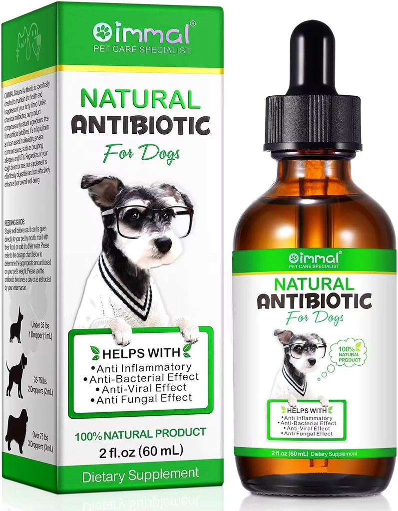 Integratore di Antibiotici di Cane Naturale – Gocce di antibiotici di erbe per l'immunità, l'allergia e il supporto della pelle – Itchy Skin, Ear & Hot Spot Relief – per tutte le razze